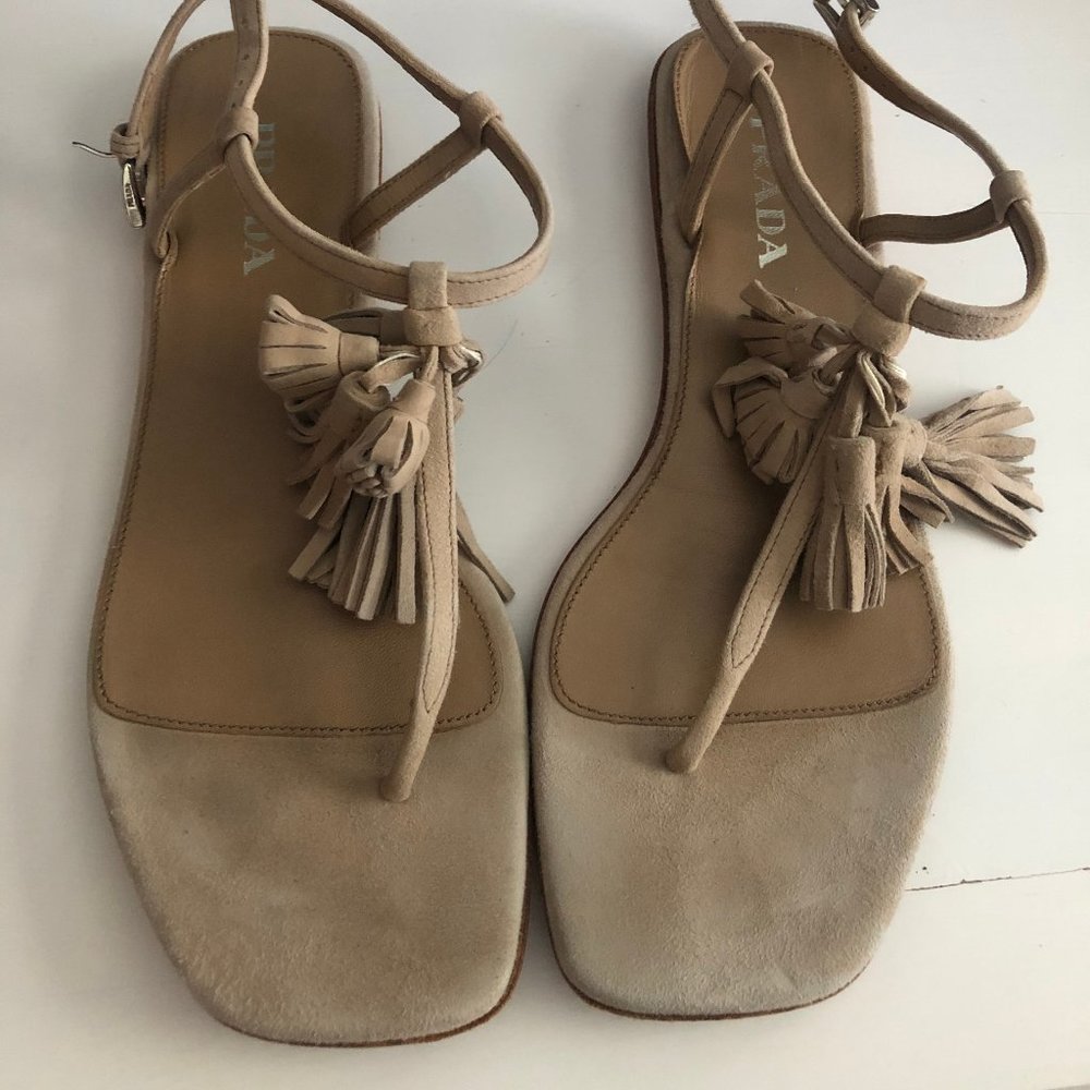 Prada Sandals with Tassle and Buckle Strap